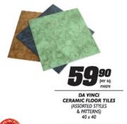 Da Vinci Ceramic Floor Tiles Assorted Styles & Patterns-40x40 Per Sqm
