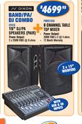 N-Dixon 15" DJ/PA Speakers (Pair) + 8 Channel Table Top Mixer