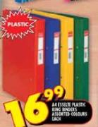 A4 Esselte Plastic Ring Binders Assorted Colours Each