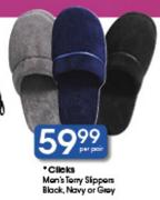 Clicks Men's Tomy Slippers Black,Navy Or Gray-Per Pair