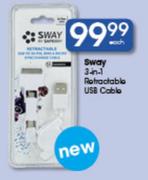Sway 3-In-1 Retractable Usb Cable Each