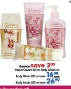 Source 80ml Hand Cream / Body Lotion/ 220ml Body Wash-Each