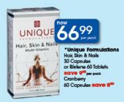 Unique Formulations Hair,Skin & Nails 30 Capsules Or Blistone-60 Tablets