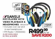 Sansui MP3 Player-4GB With Video Playback & Headphones-Per Set