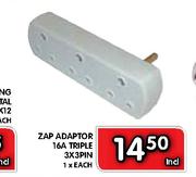 Zap Adaptor 16A Triple 3x3 Pin-Each