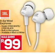 JBL In-Ear Wired Earphones CI100 White/ CI100 Black-Each