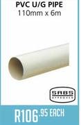 SABS Approved PVC U/G Pipe-110mmx6m