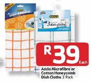 Addis 3 Pack Microfibre Or Cotton Honeycomb Dish Cloths-Each