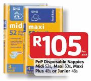  PnP Disposable Nappies Midi-52's/Maxi-50's/Maxi Plus-48's/Junior-46's Per Pack