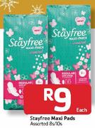 Stayfree Maxi Pads-8s/10s Each
