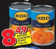 Koo Peach Suces/Halves In Syrup-410g Each