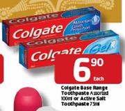 Colgate Base Range Toothpaste Assorted 100ml Or Active Salt Toothpaste 75ml-Each