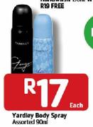Yardley Body Spray-90ml Each