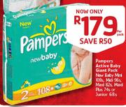 Pampers Active Baby Giant Pack New Baby Mini 108s, Midi 96s, Maxi 82s, Maxi Plus 74s Or Junior 68s