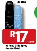Yardley Body Spray Assorted-90ml Each