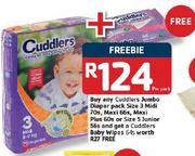 Cuddlers Jumbo Diaper Pack Size 3 Midi-70's/Maxi-66's/Maxi Plus-60's Or Size 5 Junior-56's