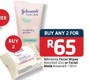 Johnsons Facial Wipes Assorted-25's Or Facial Wash Assorted-150ml