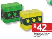 Appletiser Or Peartiser Sparkling Fruit Juice-6 x 330ml Each