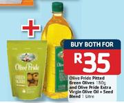 Olive Pride Pitted Green Olives 180g And Olive Pride Extra Virgin Olive Oil+ Seed Blend-1 Litre Each