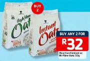 Heartland Instant Or Hi-Fibre Oats-2x750g