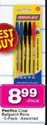 Penflex Clear Ballpoint Pens Assorted-5's Pack