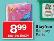 Stayfree Sanitary Pads-8's/10's Each