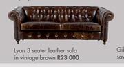 Lyon 3 Seater Leather Sofa In Vintage Brown