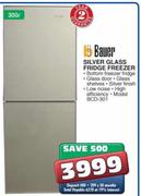Bauer Silver Glass Fridge Freezer-300L