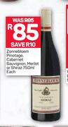 Zonnebloem Pinotage, Cabernet Sauvignon, Merlot Or Shiraz-750ml Each