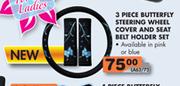 Butterfly Steering Wheel Cover & Seat Belt Holder Set-3 Piece