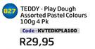 Teddy Play Dough Pastel Colours 100G 4 Pk(KVTEDKPLA100)