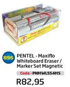 Pentel-Maxiflo Whiteboard Eraser/Marker Set Magnetic(PNMWL5S4MS)-Each