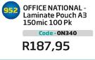 Office Natinal Laminate Pouch A3 150mic 100PK(ON340)
