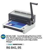 Rexel/GBCCombBindingMachineC250Pro,BindCapacityOf450Sheet&PunchCapacityOf20SheetWithAdjustableMargin