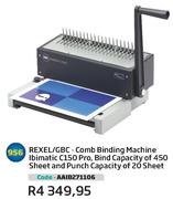 Rexel/GBCCombBindingMachineIbimatic150Pro,BindCapacityOf450Sheet&PunchCapacity Of20Sheet(AAIB271106)
