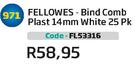 Fellowes Bind Comb Plast 14mm White 25Pk(FL53316)