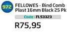 Fellowes Bind Comb Plast 16mm Black 25Pk(FL53323)