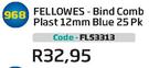 Fellowes Bind Comb Plast 12mm Blue 25Pk(FL53313)
