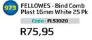 Fellowes Bind Comb Plast 16mm White 25Pk(FL53320)