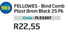 Fellowes Bind Comb Plast 8mm Black 25Pk(FL53307)