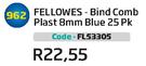 Fellowes Bind Comb Plast 8mm Blue 25Pk(FL53305)