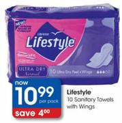Lifestyle Sanitary Towels With Wings-10 Per Pack 