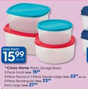 Clicks Home Plastic Storage Boxes Round-4 Piece Or Square Large-3 Piece Per Set