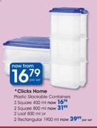 Clicks Home Plastic Stackable Containers 3 Square-400ml