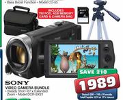 Sony Video Camera Bundle (DCR-SX21) + Tripod + 4GB Memory Card & Camera Bag 