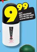 Coty Anti-Perspirant Roll-On For Ladies Assorted-50ml Each