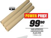 Sabs Approved Underground Plain Pipe-110mmx6m