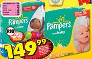 Pampers Active/New Baby Jumbo Pack Disposable Nappies 54/58/6270/82/94's Per Pack Each