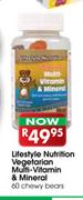 Lifestyle Nutrition Vegetarian Multivitamin & Mineral Chewy Bears-60's
