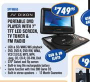 Dixon Portable DVD Player With 7" TFT LED Screen, TV Tuner & FM Radio